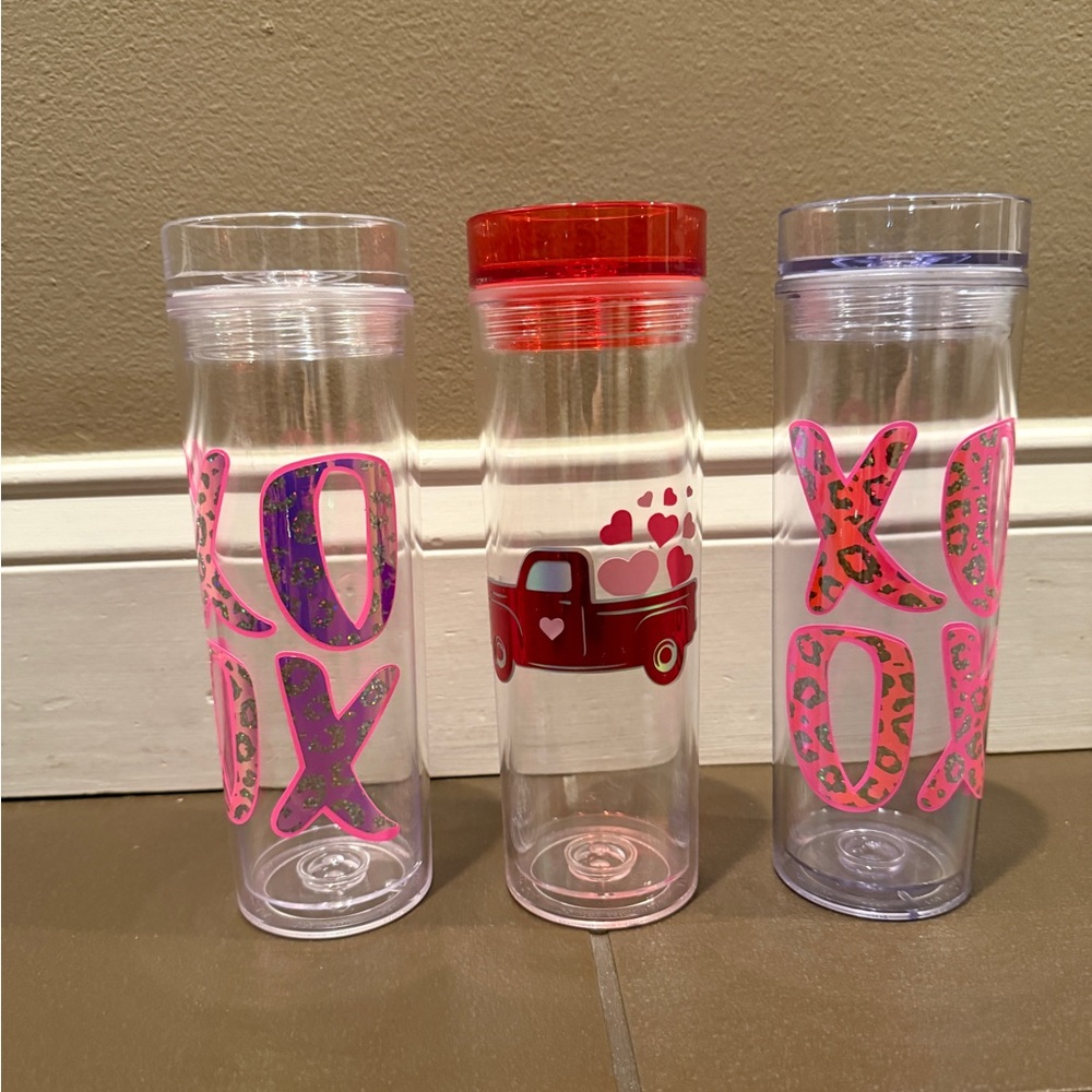 Set of Three Valentine's Day Themed Water Bottles